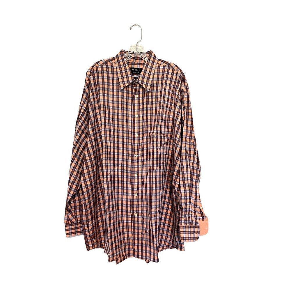 MINE Men’s Long Sleeve Classic Fit Orange Checked Button Down Shirt Sz 2XB
